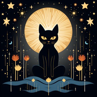 Gato em meditação sentado numa flor de lótus 1 de Kurt Heppke