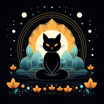 Gato em meditação sentado numa flor de lótus 3 de Kurt Heppke
