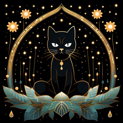 Gato em meditação sentado numa flor de lótus 4 de Kurt Heppke