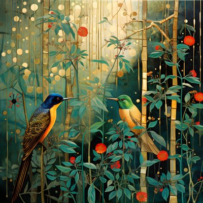 Beija-flores e um sapo na floresta 1 de Kurt Heppke