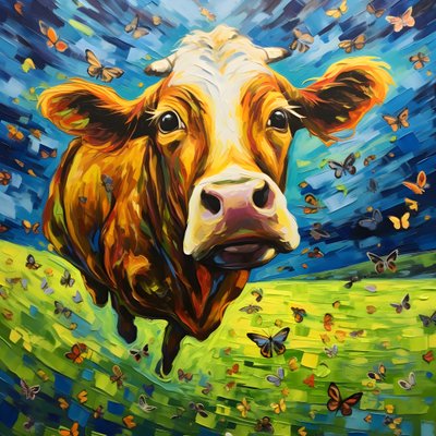 Vaca a voar sobre um prado verde 3 de Kurt Heppke