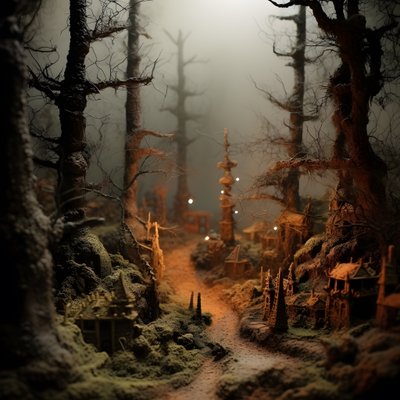 Floresta de Halloween em miniatura em tilt-shift com árvores enevoadas e uma atmosfera assustadora 4 de Kurt Heppke