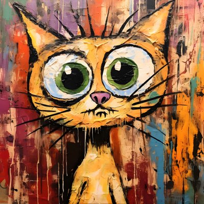 Neo-expressionismo de um gato de desenho animado a olhar para algo com curiosidade 3 de Kurt Heppke