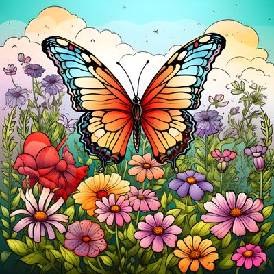 Borboleta num prado com uma treliça de flores 1 de Kurt Heppke