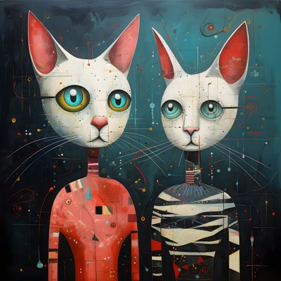  Dois gatos antropomórficos, macho e fêmea, Kubrickian Synthetic 3 de Kurt Heppke