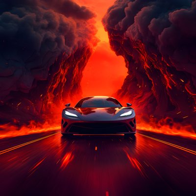 um carro de luxo está a ser conduzido por um caminho com um brilho vermelho no fundo 4 de Kurt Heppke