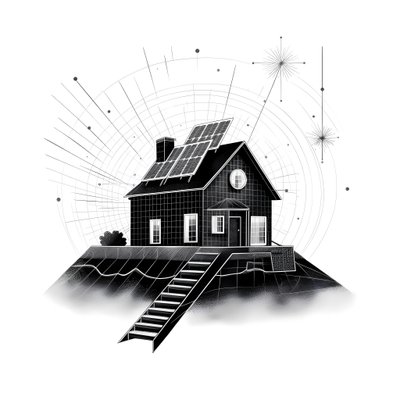 uma ilustração de uma casa com painéis solares, com uma enorme seta por detrás a apontar para a direita e para cima 3 de Kurt Heppke