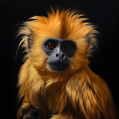 uma pintura do rosto de um langur dourado com um fundo preto 2 de Kurt Heppke