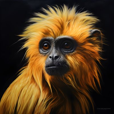 uma pintura do rosto de um langur dourado com um fundo preto 4 de Kurt Heppke