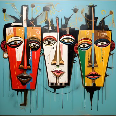 uma pintura mostra um grupo de quatro cabeças numa parede 4 de Kurt Heppke