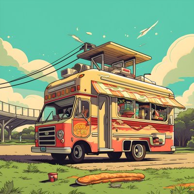 um cartaz artístico de um evento de camiões de comida num parque de skate no norte da Califórnia 2 de Kurt Heppke