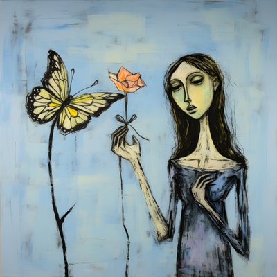 uma aguarela original de um anjo segurando uma borboleta 3 de Kurt Heppke