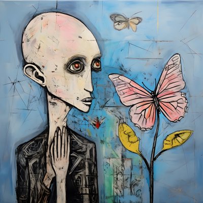 uma aguarela original de um anjo segurando uma borboleta 3 de Kurt Heppke