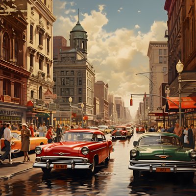uma cidade nos anos 50 com carros vermelhos 3 de Kurt Heppke