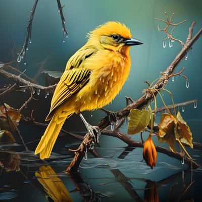 pássaro amarelo num ramo na água 1 de Kurt Heppke