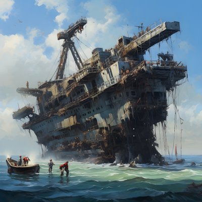 Grande destroço a ser retirado do mar por uma grua 4 de Kurt Heppke