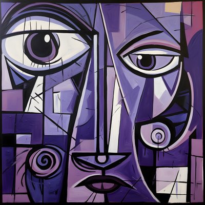 pintura geométrica roxa e cinzenta com olho roxo 1 de Kurt Heppke