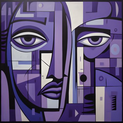 pintura geométrica roxa e cinzenta com olho roxo 2 de Kurt Heppke
