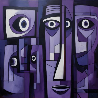 pintura geométrica roxa e cinzenta com olho roxo 4 de Kurt Heppke