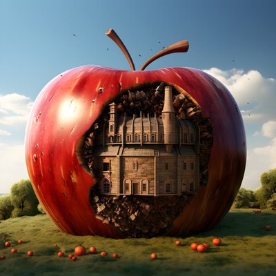 Maçã gigante num campo com muitas janelas pequenas 3 de Kurt Heppke