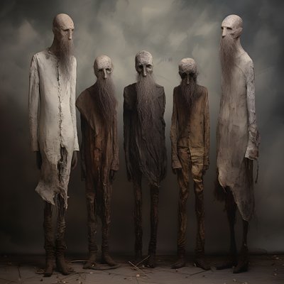 quatro figuras de barro de homens de pé, lado a lado 3 de Kurt Heppke