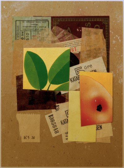 Sem título (com pedaço de maçã e folhas verdes) de Kurt Schwitters