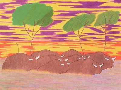 Marcha do Búfalo de Água, 2004 (lápis de cor sobre papel) de Kurtis L. Miller