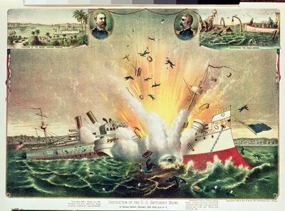 Destruição do navio de guerra dos EUA Maine no porto de Havana, 15 de fevereiro de 1898 de Kurz and Allison