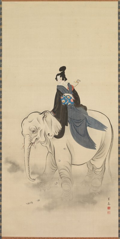Cortesia montando um elefante Paródia do Bodhisattva Fugen, século 19. de Kuwagata Keisai