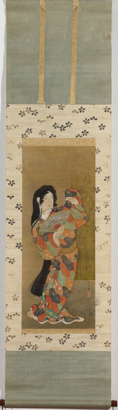 Jovem bailarina com leque de Kuwagata Keisai