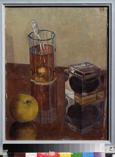 Natureza morta com um pote de tinta. Pintura de Kuzma Sergeyevich Petrov Vodkin (Petrov-Vodkin) (Kouzma Petrov Vodkin) (Petrov-Vodkin) (1878-1939), óleo sobre tela de Kuzma Sergeevich Petrov Vodkin