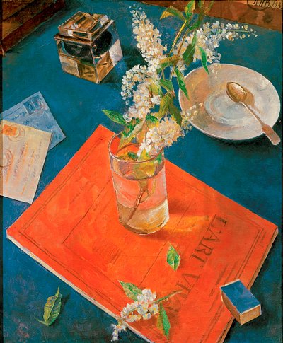 Ramo de um pássaro Cherry Tree in a Glass, 1932. de Kuzma Sergeevich Petrov Vodkin
