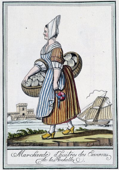 Comerciante de oyitres dos arredores de La Rochelle (Charente Maritime) - na "Encyclopédie des voyages" de J. Grasset St Sauveur, Deron, Paris de L.F. Labrousse