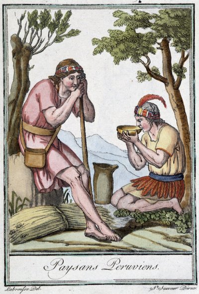 Perudian Peasants - na "Encyclopedia of Travels" de J. Grasset St Sauveur, ed. Paris de L.F. Labrousse