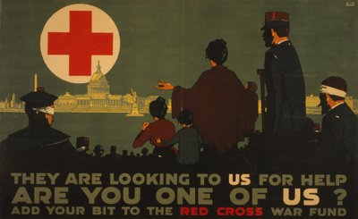 Eles estão nos procurando por ajuda, pôster da Primeira Guerra Mundial para a Cruz Vermelha de L.N. Britton