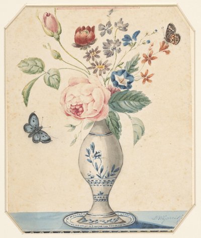 Vaso com flores e uma borboleta azul de L.W. Garrison