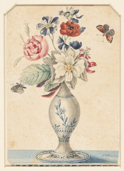Vaso com flores e uma borboleta cinzenta-amarelada de L.W. Garrison