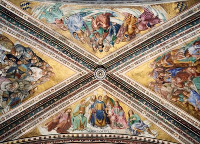 Abóbada fresca de Giovanni da Fiesole conhecida como Fra Angelico e Luca Signorelli, Capela da Madonna di San Brizio, Catedral de Orvieto. Itália de L Fra Angelico and Signorelli