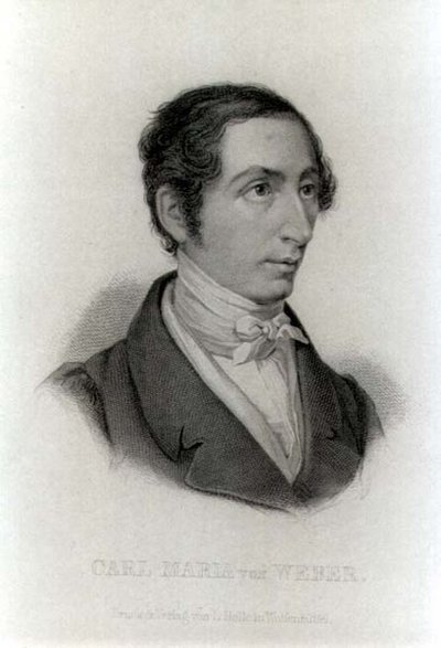 Retrato de Carl Maria von Weber (1786-1826) Compositor alemão (gravura) (foto a p/b) de L. Holle