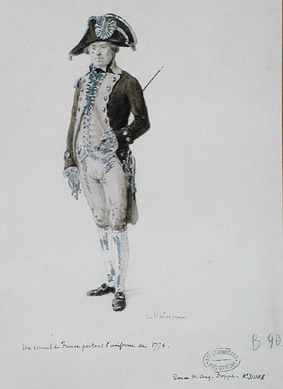 Um cônsul da França vestindo o uniforme de 1776 (caneta e lavagem em papel) de L. Malespine