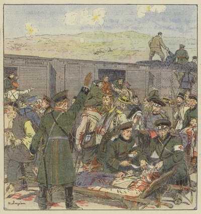 Embarque dos feridos durante a Batalha de Kai-Ping de L. Malespine