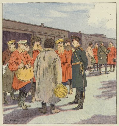 Halte de um trem que transporta de reservists em Mandchourie de L. Malespine