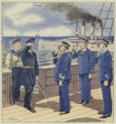 Visita de um navio mercante por um oficial russo de L. Malespine