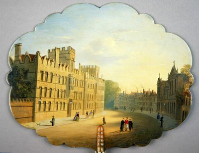 Ecrã vitoriano, com uma cena de Oxford High Street e Queen