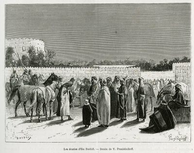 Os estábulos do Emir Muhammad Ibn Abdullah Al Rashid, ilustração de "Peregrinação a Nejd, o berço da raça árabe", publicada na 
