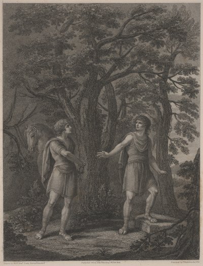 Ilustração de "Palamon and Arcite", impressão feita por Francesco Bartolozzi 1797 (gravura pontilhada) de Lady Diana (after) Beauclerk