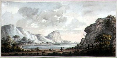 Paisagem com duas figuras com vista para uma baía, c.1825 (aguarela sobre papel) de Lady Egerton