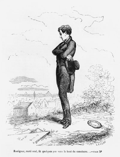 &39;Deixado sozinho, Rastignac andou alguns passos para a parte mais alta do cemitério&39;, ilustração de &39;Le Pere Goriot&39; por Honore de Balzac (1799-1850) de Laisne