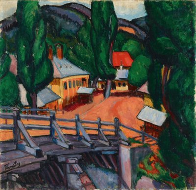 Paysage avec un pont - Paisagem com ponte, por Tihanyi, Lajos (1885-1938). Óleo sobre tela de Lajos Tihanyi