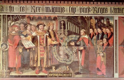 Bispo Robert Sherburne com Henrique VIII (1491-1547) c.1508-36 (mural) de Lambert Barnard